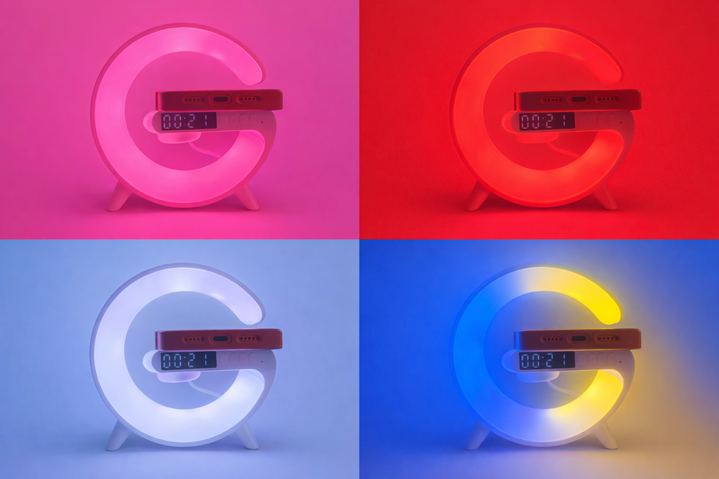 Multi-Function Wireless Charging Station with Speaker, RGB Light & Alarm Clock